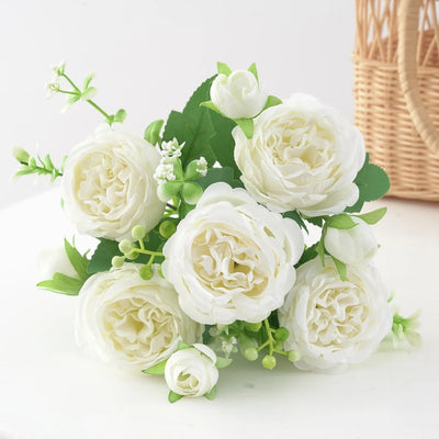 Silk Peony Artificial Flower Bouquet - Faux Floral Arrangements for Home & Weddings 1