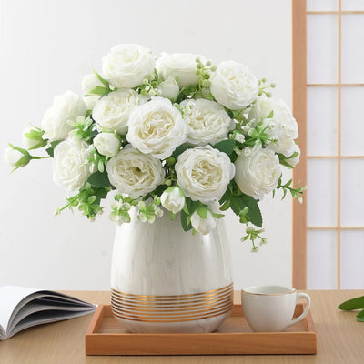 Silk Peony Artificial Flower Bouquet - Faux Floral Arrangements for Home & Weddings 3