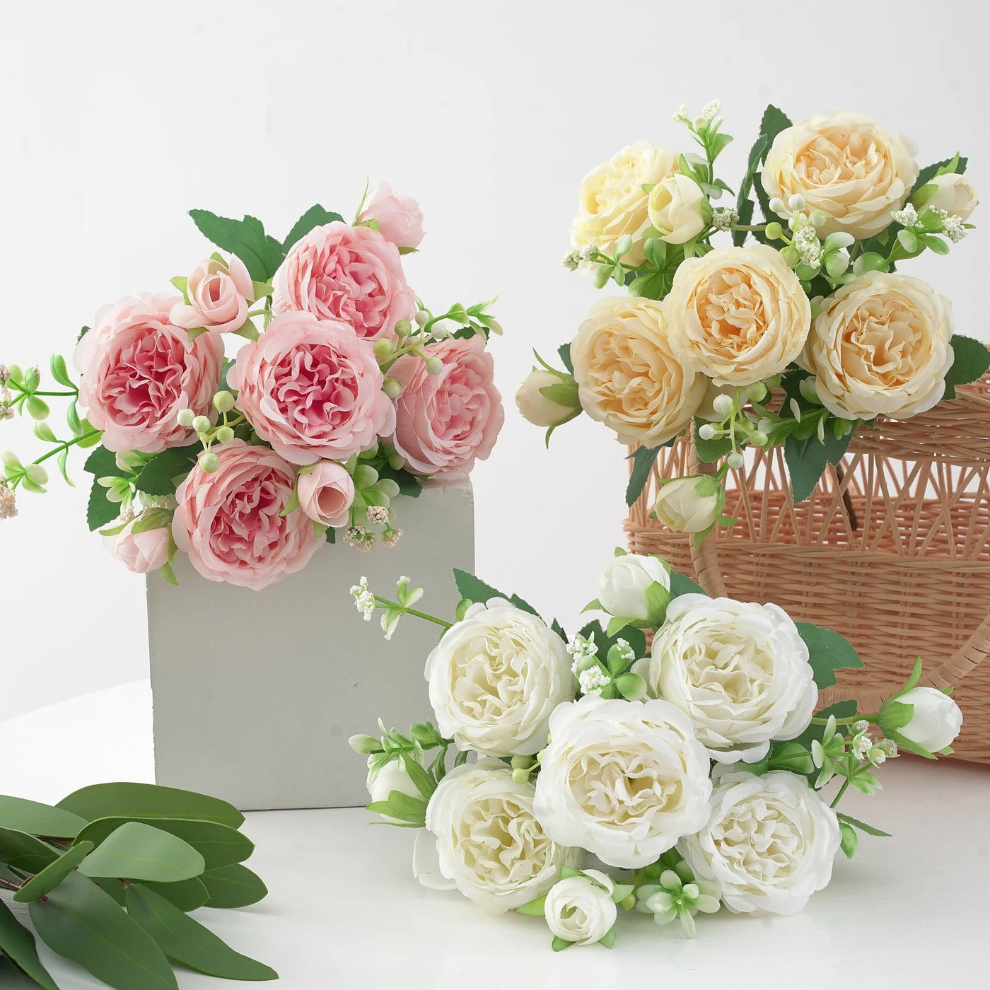 Silk Peony Artificial Flower Bouquet - Faux Floral Arrangements for Home & Weddings 5