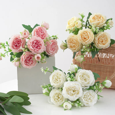 Silk Peony Artificial Flower Bouquet - Faux Floral Arrangements for Home & Weddings 5