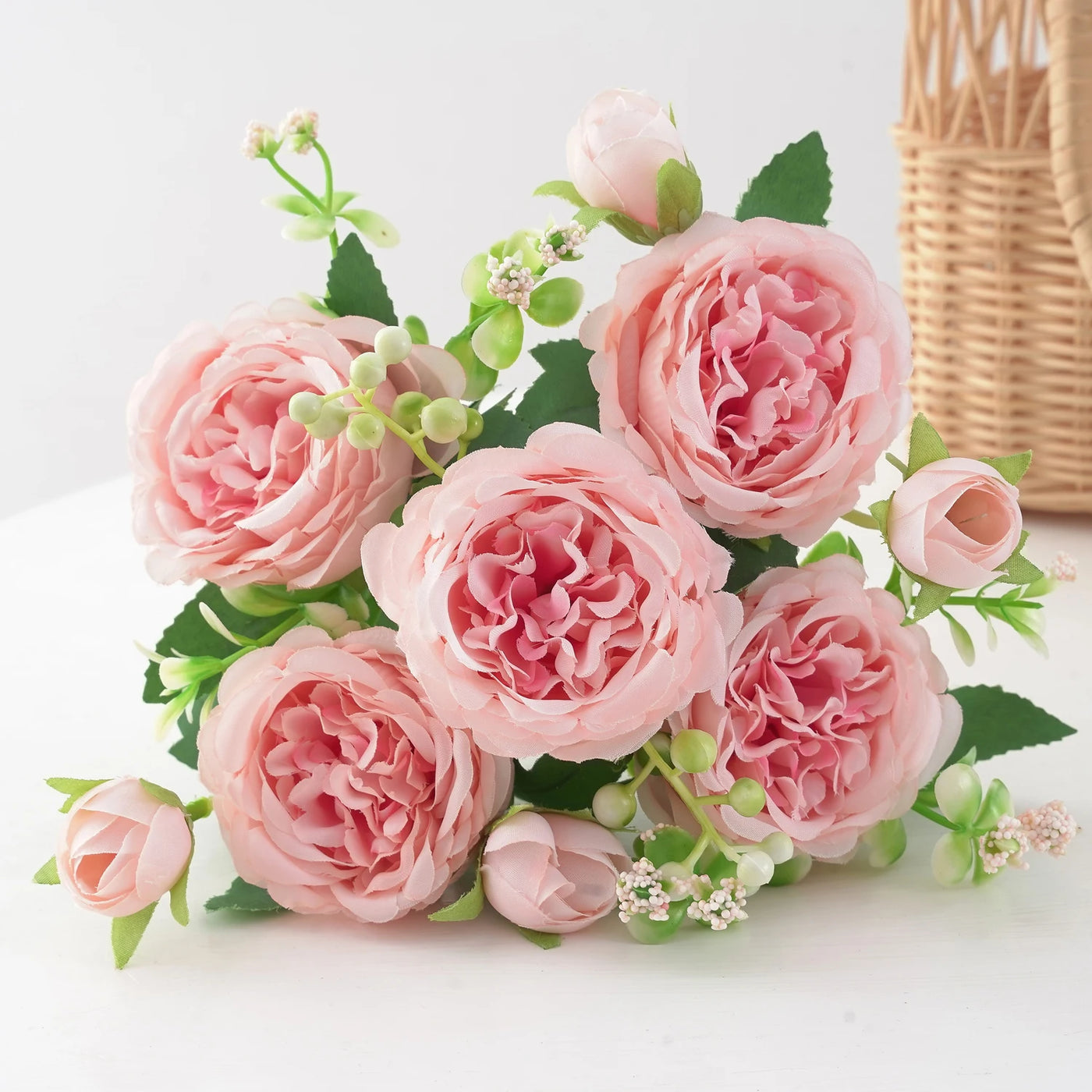 Silk Peony Artificial Flower Bouquet - Faux Floral Arrangements for Home & Weddings 7