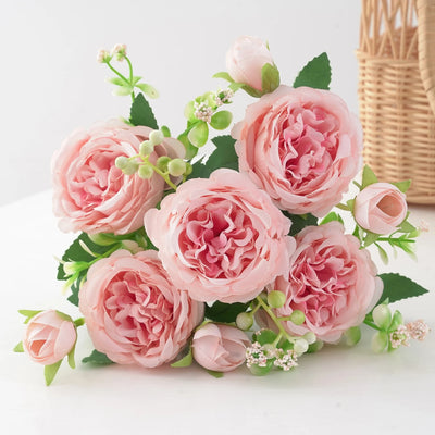 Silk Peony Artificial Flower Bouquet - Faux Floral Arrangements for Home & Weddings 7