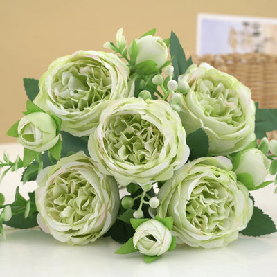Silk Peony Artificial Flower Bouquet - Faux Floral Arrangements for Home & Weddings 9