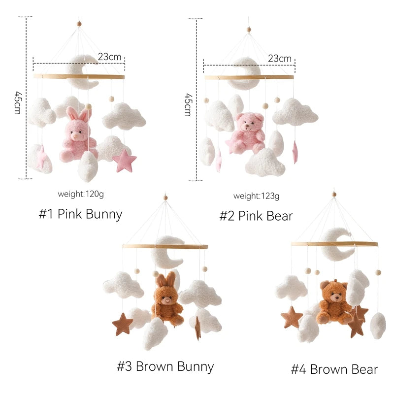 Soft Felt Cartoon Bear Crib Mobile with Gentle Bells for Newborns 5