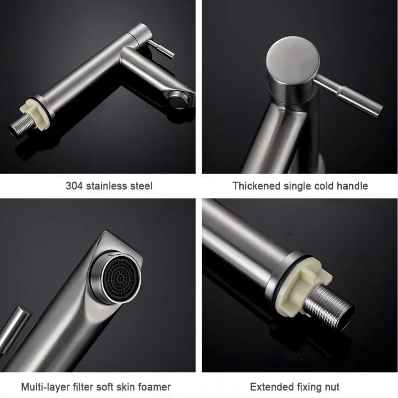 Stainless Steel Bathroom Sink Faucet - Eco-Friendly Single Handle Cold Water Tap 4