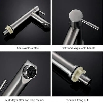 Stainless Steel Bathroom Sink Faucet - Eco-Friendly Single Handle Cold Water Tap 4