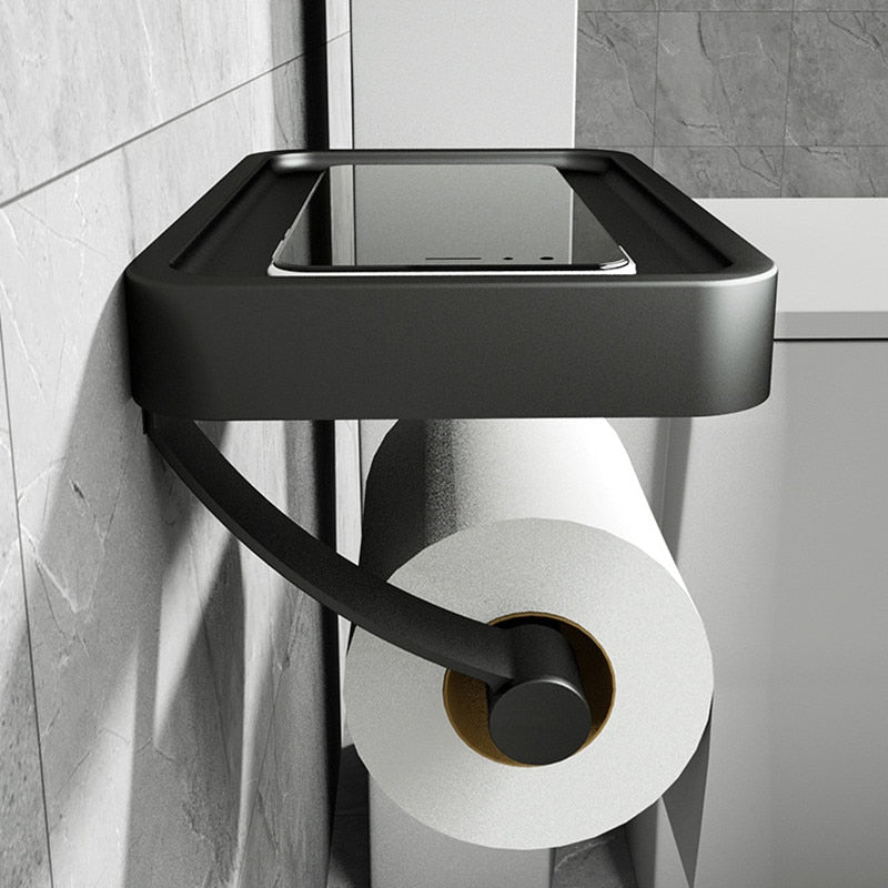 Stainless Steel Wall-Mounted Toilet Paper Holder with Shelf - Modern Design 1