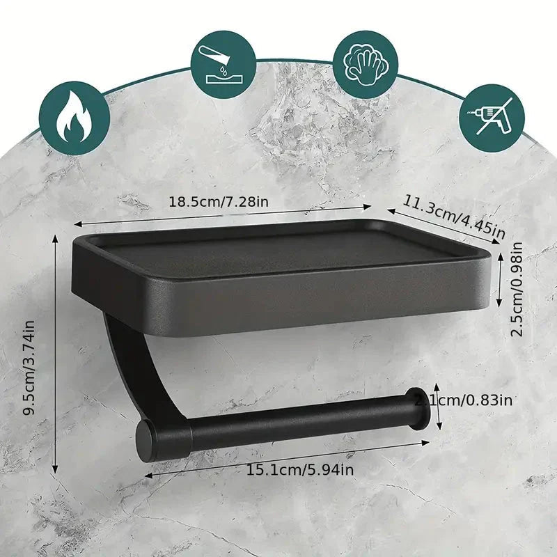 Stainless Steel Wall-Mounted Toilet Paper Holder with Shelf - Modern Design 2