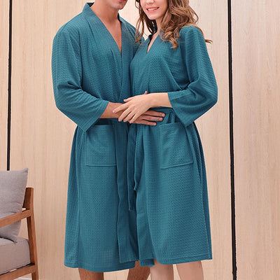 V-Neck Waffle Bathrobe for Men and Women - Cozy Lounge Robe with Long Sleeves 5