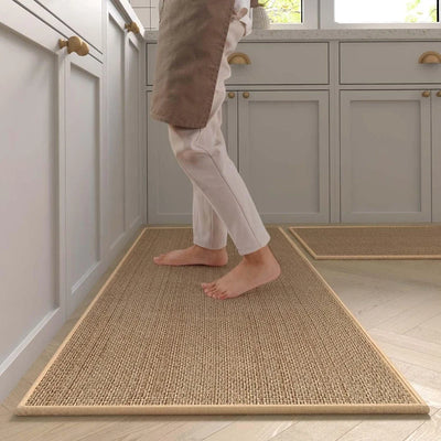 Washable Non-Slip Faux Sisal Kitchen Runner Rug - Durable Kitchen Mat 0