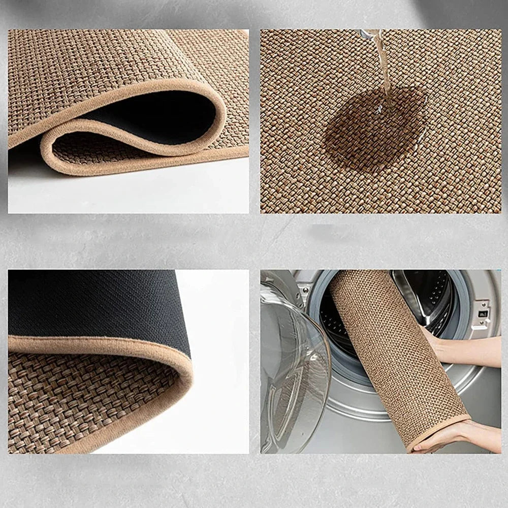 Washable Non-Slip Faux Sisal Kitchen Runner Rug - Durable Kitchen Mat 3